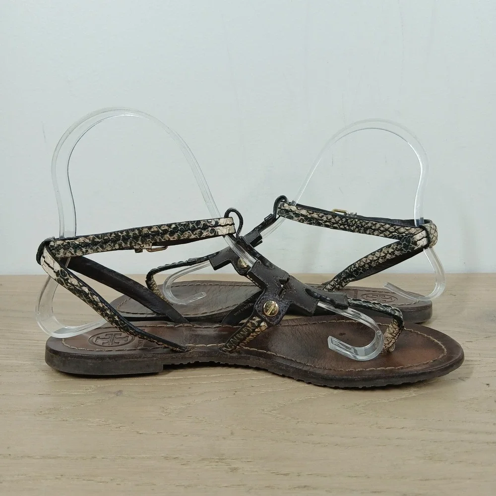 Tory Burch Miller Gladiator Sandals Womens 5.5M Brown Leather Snakeskin Thong